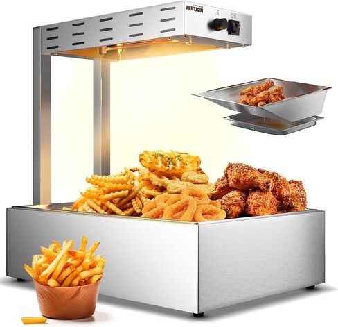 Wantjoin French Fry Warmer Commercial - 450W Electric Stainless Steel Heat Lamp for Food with Scoop, Countertop Standing Warming Dump Station Heat Light for Fried Food at Home, Restaurant, Silver in Saudi Arabia