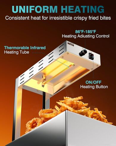 Wantjoin French Fry Warmer Commercial - 450W Electric Stainless Steel Heat Lamp for Food with Scoop, Countertop Standing Warming Dump Station Heat Light for Fried Food at Home, Restaurant, Silver in Saudi Arabia