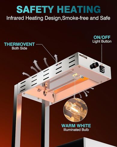 Wantjoin French Fry Warmer Commercial - 450W Electric Stainless Steel Heat Lamp for Food with Scoop, Countertop Standing Warming Dump Station Heat Light for Fried Food at Home, Restaurant, Silver in Saudi Arabia