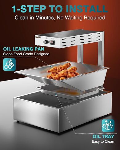 Wantjoin French Fry Warmer Commercial - 450W Electric Stainless Steel Heat Lamp for Food with Scoop, Countertop Standing Warming Dump Station Heat Light for Fried Food at Home, Restaurant, Silver in Saudi Arabia