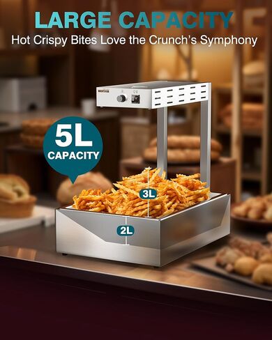 Wantjoin French Fry Warmer Commercial - 450W Electric Stainless Steel Heat Lamp for Food with Scoop, Countertop Standing Warming Dump Station Heat Light for Fried Food at Home, Restaurant, Silver in Saudi Arabia