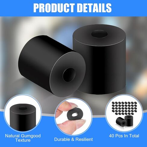 40 Pcs Black Rubber Spacers, Multi Purpose Rubber Spacer 3/4Inch OD x 1/4Inch ID x 3/4Inch Thickness, Rubber Bushing Anti Vibration Spacer Thick Rubber Washers for Vibration, Bolts, Home, Car Accessor in Saudi Arabia