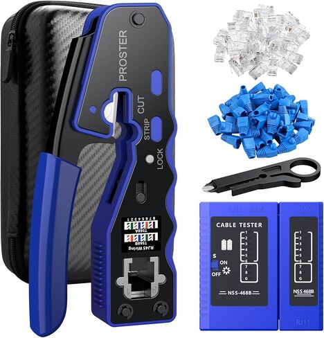 PROSTER RJ45 TOURN CRREM - أداة القطع المتطرفة لجريمة RJ45 CAT5 CAT5 CAT5E PASS -THRU مع 50PCS CAT6 تمريرة من خلال أغطية الموصلات وأغلفة الحماية ، 1 مساءً سلكي سلك in Kuwait