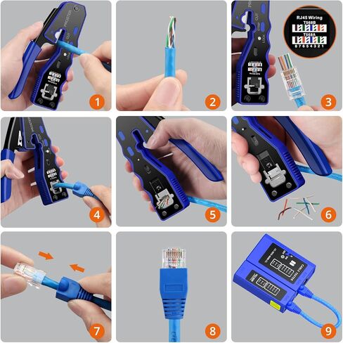 PROSTER RJ45 TOURN CRREM - أداة القطع المتطرفة لجريمة RJ45 CAT5 CAT5 CAT5E PASS -THRU مع 50PCS CAT6 تمريرة من خلال أغطية الموصلات وأغلفة الحماية ، 1 مساءً سلكي سلك in Kuwait