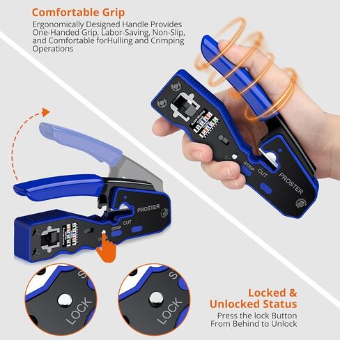 PROSTER RJ45 TOURN CRREM - أداة القطع المتطرفة لجريمة RJ45 CAT5 CAT5 CAT5E PASS -THRU مع 50PCS CAT6 تمريرة من خلال أغطية الموصلات وأغلفة الحماية ، 1 مساءً سلكي سلك in Kuwait