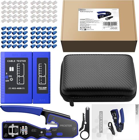 PROSTER RJ45 TOURN CRREM - أداة القطع المتطرفة لجريمة RJ45 CAT5 CAT5 CAT5E PASS -THRU مع 50PCS CAT6 تمريرة من خلال أغطية الموصلات وأغلفة الحماية ، 1 مساءً سلكي سلك in Kuwait
