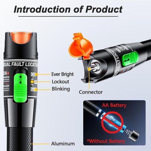 30KM Visual Fault Locator, VFL Fiber Optic Tester,with Single Mode 9/125um FC Male to LC Female Adapter, Light Pen for Fiber Network Cable Test(Green) in Saudi Arabia