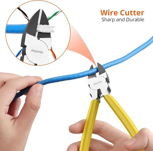 Proster RJ45 Crimper Tool - Stripper Cutter Crimper Tool for RJ45 Cat6 Cat5 Cat5e Pass-Thru Connectors with 50pcs Cat6 Pass Through Connectors & Protection Covers, 1pcs Wire Stripper in Saudi Arabia