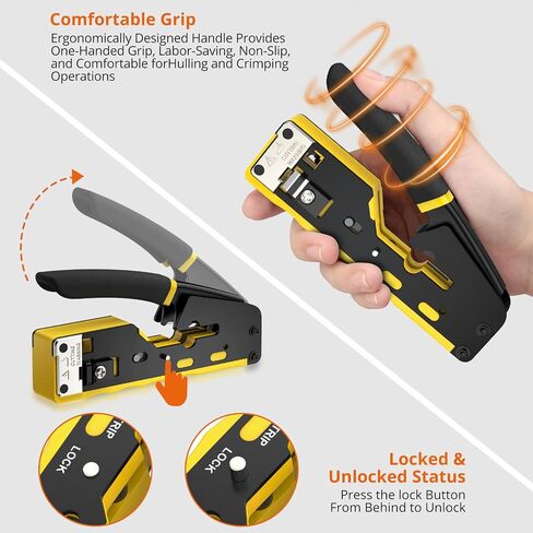 Proster RJ45 Crimper Tool - Stripper Cutter Crimper Tool for RJ45 Cat6 Cat5 Cat5e Pass-Thru Connectors with 50pcs Cat6 Pass Through Connectors & Protection Covers, 1pcs Wire Stripper in Saudi Arabia