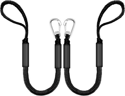 Bungee Dock Line for Boats – 3ft Elastic Mooring Rope with Stainless Steel Clip – Quick Dock Tie for Jet Ski, Pontoon (Black) in Kuwait