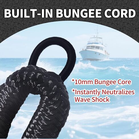 Bungee Dock Line for Boats – 3ft Elastic Mooring Rope with Stainless Steel Clip – Quick Dock Tie for Jet Ski, Pontoon (Black) in Kuwait
