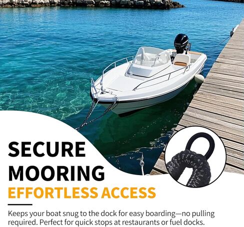 Bungee Dock Line for Boats – 3ft Elastic Mooring Rope with Stainless Steel Clip – Quick Dock Tie for Jet Ski, Pontoon (Black) in Kuwait