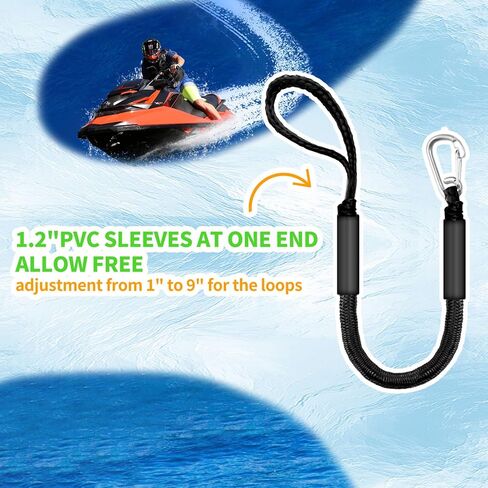 Bungee Dock Line for Boats – 3ft Elastic Mooring Rope with Stainless Steel Clip – Quick Dock Tie for Jet Ski, Pontoon (Black) in Kuwait
