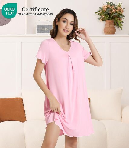 Nachila Lightgowns-Viscose مصنوعة من الخيزران ، ناعم قصير الأكمام ثوب النوم المريح V قميص Night Night Sleepwear in Saudi Arabia