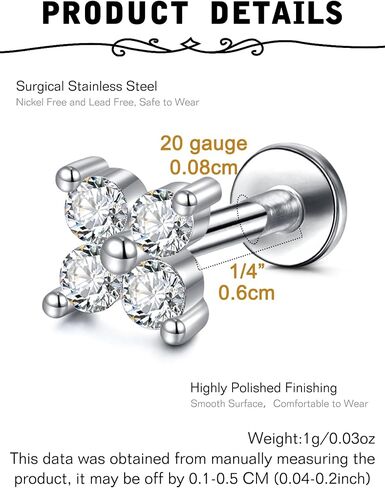 MODRSA Threadless Flat Back Earrings Gold Threadless Nose Stud 20g Flatback Nose Ring Pin 20 gauge Cartilage Earring for Women Helix Conch Earring Studs Tragus Labret Lip Piercing Jewelry 6mm 1/4" in Kuwait
