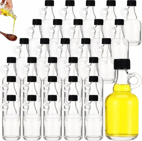 30 PCS تزويد الزجاج زجاجي زجاجية 1.7 أوقية بلاستيك أسود | مقبض حلقة ، زجاجات شراب زجاجي مع مقبض حلقة العبث أغطية واضحة لصلصة عصير الحليب in Saudi Arabia