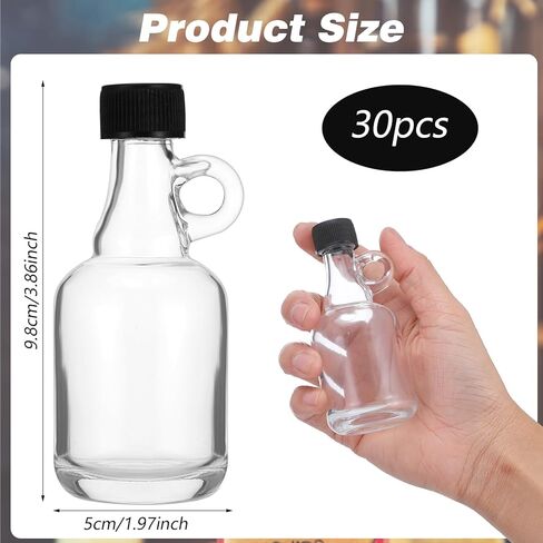 30 PCS تزويد الزجاج زجاجي زجاجية 1.7 أوقية بلاستيك أسود | مقبض حلقة ، زجاجات شراب زجاجي مع مقبض حلقة العبث أغطية واضحة لصلصة عصير الحليب in Saudi Arabia