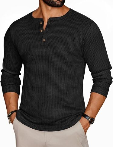 Ekouaer Mens Henley Long Sleeve Derts Waffle T-Shirt Lightweight Undershirts S-XXL in Saudi Arabia