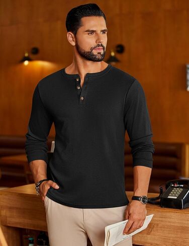 Ekouaer Mens Henley Long Sleeve Derts Waffle T-Shirt Lightweight Undershirts S-XXL in Saudi Arabia