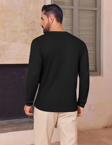 Ekouaer Mens Henley Long Sleeve Derts Waffle T-Shirt Lightweight Undershirts S-XXL in Saudi Arabia