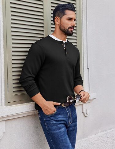 Ekouaer Mens Henley Long Sleeve Derts Waffle T-Shirt Lightweight Undershirts S-XXL in Saudi Arabia