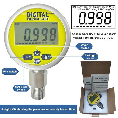 10000psi مقياس الضغط الرقمي 80 مم دقة عالية الدقة 0.4 ٪ FS Manometer Hydraulic 1/4 '' npt thread in Saudi Arabia