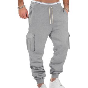 Men's Casual Cargo Pants Workout Joggers Stretch Sweatpants Lounge Athletic Pants Drawstring Pants with Pockets in Kuwait