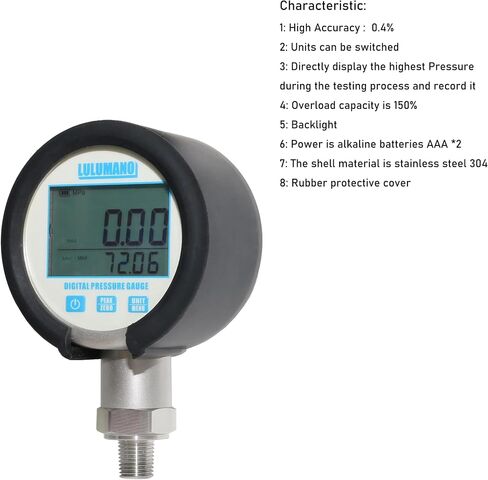 LULUW 2.5" Dial Size, Digital Pressure Gauge,Digital Pressure Sensor,0-10000psi/bar/Mpa, 1/4" NPT Base Mount, 0.5% Accuracy (0-150PSI) in Saudi Arabia