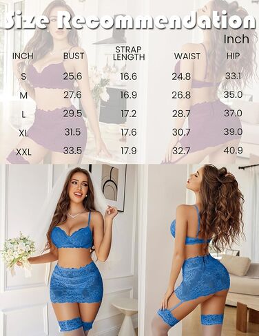 Avidlove Black Lingerie مجموعة للنساء صدرية الرباط الدانتيل والتنورة المصغرة مع Thong 3 قطعة XX-Large in Kuwait