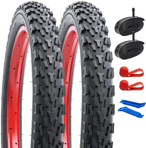 YUNSCM 2-PCS 20" Tires 20x2.35/60-406 and 20" Heavy Duty Bike Tubes Schrader Valve Compatible with 20 x 2.35 All-Terrain Directional Tread Bicycle Tires and Tubes (Y-1216) in Kuwait