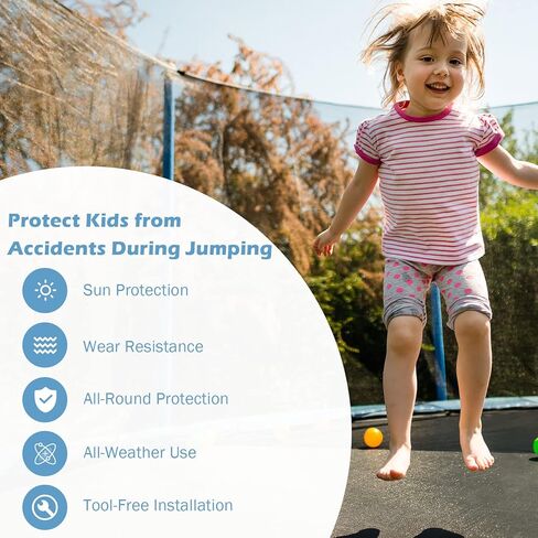 Giantex Trampoline Safety Net w/Adjustable Straps, 8 10 12 14 15 16Ft Weather-Resistant Replacement Enclosure Net with Double-Headed Zipper, Protection Buckle, Poles Not Included in Saudi Arabia