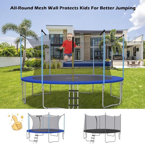 Giantex Trampoline Safety Net w/Adjustable Straps, 8 10 12 14 15 16Ft Weather-Resistant Replacement Enclosure Net with Double-Headed Zipper, Protection Buckle, Poles Not Included in Saudi Arabia
