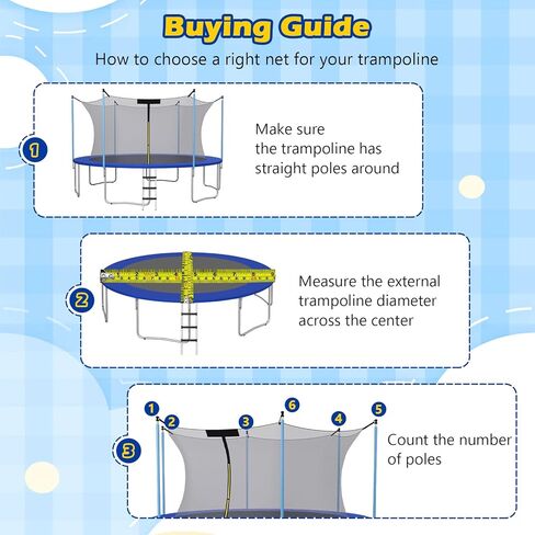 GYMAX Trampoline Net, Trampoline Enclosure for 8 10 12 14 15 16Ft Round Trampoline with Double-Headed Zippers & Buckles, Weather-Resistant Sun-Protective Trampoline Replacement Net in Saudi Arabia