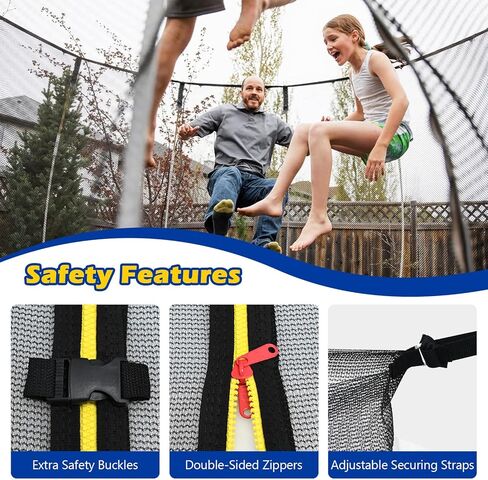GYMAX Trampoline Net, Trampoline Enclosure for 8 10 12 14 15 16Ft Round Trampoline with Double-Headed Zippers & Buckles, Weather-Resistant Sun-Protective Trampoline Replacement Net in Saudi Arabia