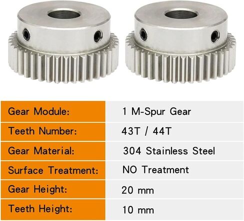 Industrial helical gear Gear Wheel 1M-43T/44T Bore Size 8/10/12 Mm 304 Steel Motor Gear Teeth Thickness 10 Mm Total Height 20 Mm (Size : 12 mm, Color : 44 Teeth) in Saudi Arabia