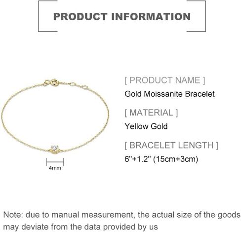 18K Gold Moissanite Bracelet for Women,Dainty Adjustable Extension Chain Bracelet with Moissanite,Fashion Jewelry Gifts for Her in Saudi Arabia