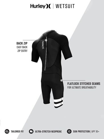 Hurley Mens Wetsuit - Fusion 202 2/2MM Short Sleeve Wetsuit for Men - UPF 50+ Stretch Neoprene Shorty Wet Suit with Back Zip in Saudi Arabia