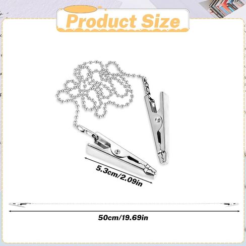 2pcs Dental Bib Clips, Adjustable Reusable Metal Napkin Clip with Ball Chains Napkin Holder Clips Lanyard Metal Neck Chain Clips With Bib Holder Chain on Both Ends Silver in Saudi Arabia