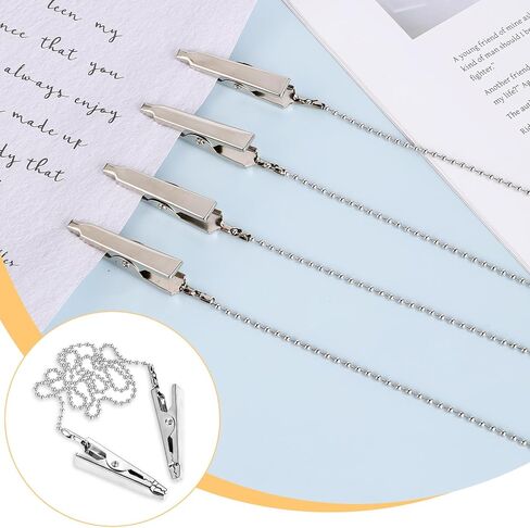 2pcs Dental Bib Clips, Adjustable Reusable Metal Napkin Clip with Ball Chains Napkin Holder Clips Lanyard Metal Neck Chain Clips With Bib Holder Chain on Both Ends Silver in Saudi Arabia