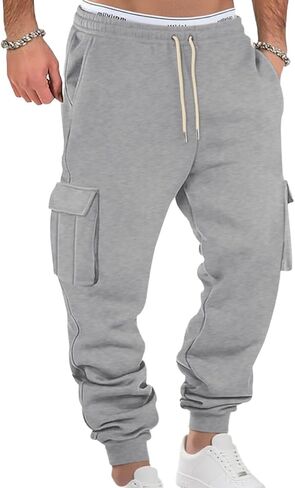 Men's Casual Cargo Pants Workout Joggers Stretch Sweatpants Lounge Athletic Pants Drawstring Pants with Pockets in Kuwait
