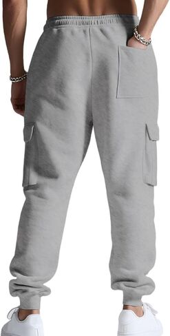 Men's Casual Cargo Pants Workout Joggers Stretch Sweatpants Lounge Athletic Pants Drawstring Pants with Pockets in Kuwait