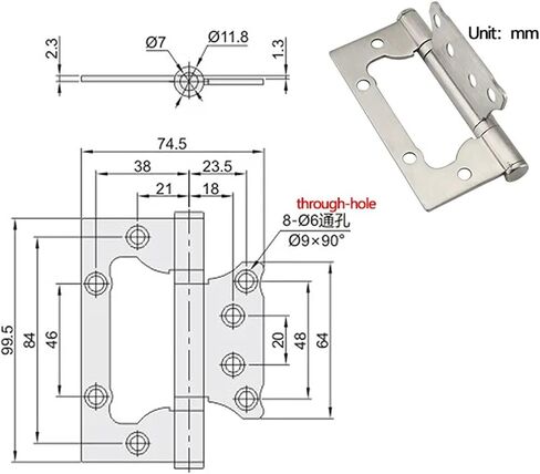 Hidden Thickened Hinge 304 Stainless Steel Brushed Hinge 1Pcs in Saudi Arabia