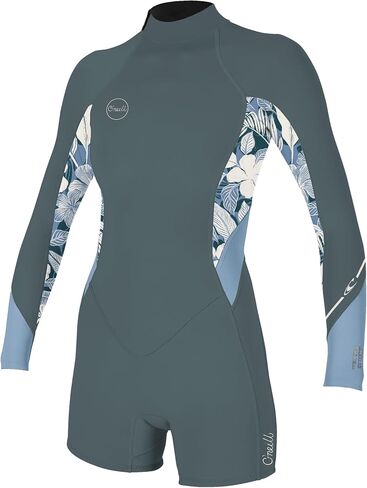 O'Neill Women's Bahia 2/1mm Back Zip, Long Sleeve, Spring Wetsuit, Shade/Palmento Tropical/Faded Denim, 10 in Saudi Arabia
