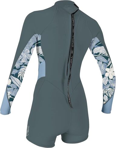 O'Neill Women's Bahia 2/1mm Back Zip, Long Sleeve, Spring Wetsuit, Shade/Palmento Tropical/Faded Denim, 10 in Saudi Arabia
