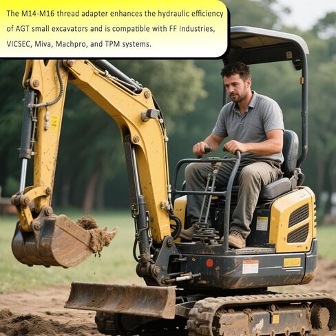 محول خرطوم هيدروليكي من الصلب الكربوني لخيوط M14-M16-متوافق مع AGT ، FF Industries ، Vicsec ، MIVA ، Machpro ، TPM Mini Deasavators ، موصل تركيب الفضة (حزمة واحدة) in Kuwait