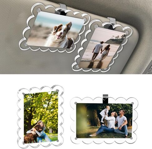 CARFIB 2pcs Car Picture Frame Visor Clip Magnetic Photo Holder Personalized Sun Visor Clips Hanging for Polaroid Pictures Display Universal Acrylic in Saudi Arabia