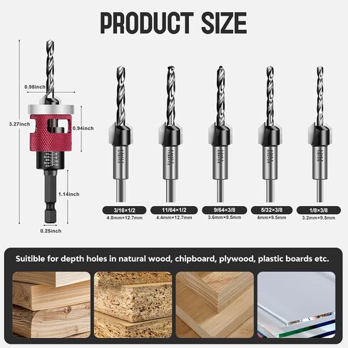مجموعة بتات مثقاب - 5 أجهزة مركبات مركبة بتات مع توقف عمق الاحتكاك المنخفض ، وحدات HSS M2 مدببة قابلة للاستبدال M2 ، بتات كربيد حفر 1/4 "سداسي سداسي لأدوات وأدوات النجارة الخشبية in Saudi Arabia
