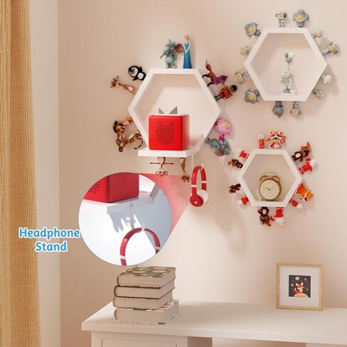 Hexagon Tonies Grash Magnetic - مجموعة رف تخزين Tonies من 3 لغرفة للأطفال ، رف عرض مغناطيسي خشبي لحامل Tonie Box ، أرفف عائمة على الحائط متوافق مع ملحقات Tonie in Kuwait