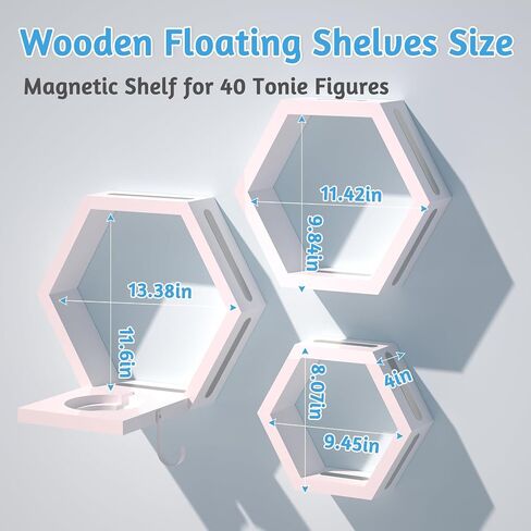 Hexagon Tonies Grash Magnetic - مجموعة رف تخزين Tonies من 3 لغرفة للأطفال ، رف عرض مغناطيسي خشبي لحامل Tonie Box ، أرفف عائمة على الحائط متوافق مع ملحقات Tonie in Kuwait