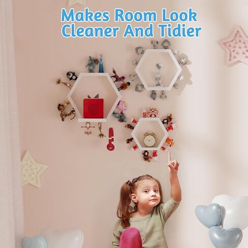Hexagon Tonies Grash Magnetic - مجموعة رف تخزين Tonies من 3 لغرفة للأطفال ، رف عرض مغناطيسي خشبي لحامل Tonie Box ، أرفف عائمة على الحائط متوافق مع ملحقات Tonie in Kuwait